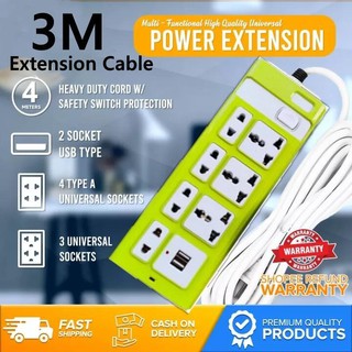 3 Meters Power Extension Cord Socket Power With 7Socket and 2USB Own Safety Switch Protection socket