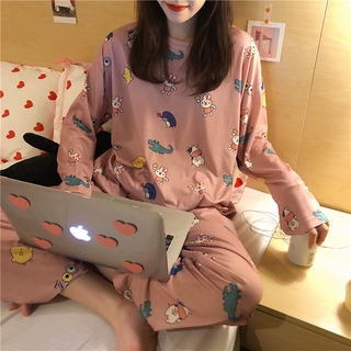 Korean pajamas long sleeve cartoon pajamas women's suit milk silk sleepwear for women