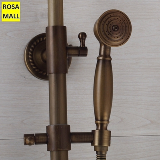 Rosa Mall New 8 Inch Rainfall Shower Head Antique Brass Wall Mounted Bathroom 3 Functions Hand Shower Sprayer Mixer Tap Faucet Set (4)