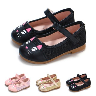 pinkmans♬Toddler Baby Girls Children Cute Cartoon Cat Leather Single Shoes Princess Shoes
