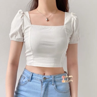 Kathryn Puff Sleeve Square Neck Crop Top 11284#