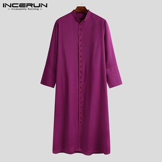 Long Sleeve Buttons Jubba Thobe Casual Solid Color Arabic Clothing Mens Vintage Robes Stand Collar