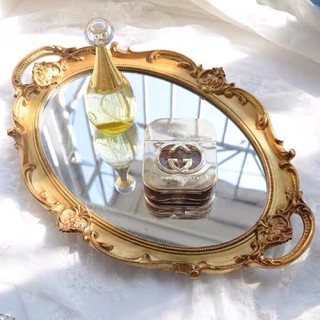 VIĆI Gold Vintage Retro Elegant Tray Handle Accessories Mirror Home Decoration