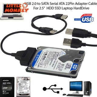 USB to SATA Serial 2.5" 15+7 Pin Hard Disk Drive HDD Cable Adapter For Laptop PC Lit