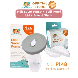 Orange and Peach Milk Saver Pump with Spill Proof Silicone Cover and Breast Shells Bundle