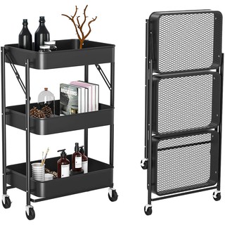 3-Tier Free Installation Rolling Cart trolley Instant Use Foldable Metal Storage Push Cart