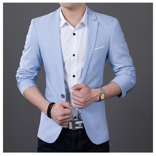 Autumn and winter new light blue small suit men's wear Korean slim fit Western thin coat men's suit