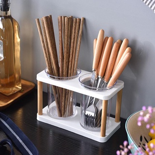 Simple chopsticks storage rack wooden chopstick holder hollow drain tray kitchen storage utensils (2)