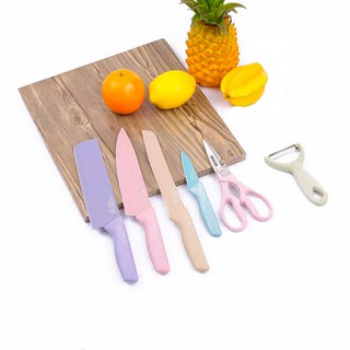 6PCS Kitchen Knife Set Corrugated Colorful Stainless Steel Chef Knife Bread Knife Cleaver