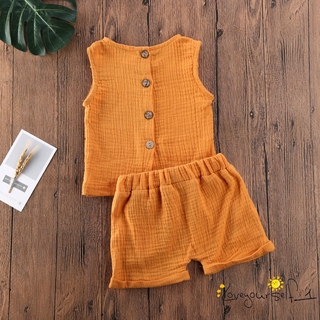 Loveq-Toddler Kids Baby Girls Boys Summer Solid Color Sleeveless Button-Down Tops T-shirt Shorts Outfits (7)