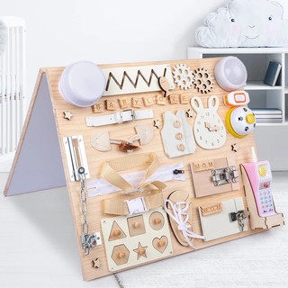 Wooden Montessori Busy Board/Activity Board with White Board