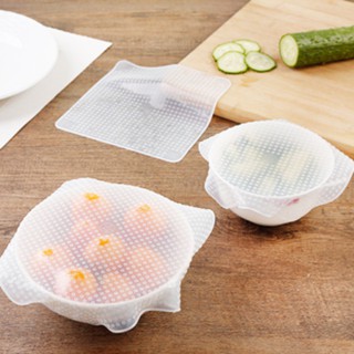 4pcs Silicone Food Wraps Food Fresh Keeping Saran Wrap Reusable Seal Cover