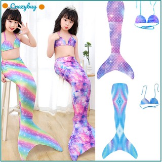 ✐™✿2Pcs/set Girl Kid Swimsuit Halter Bra + Mermaid Tail Colorful Split Swimwear for 3-12Y
