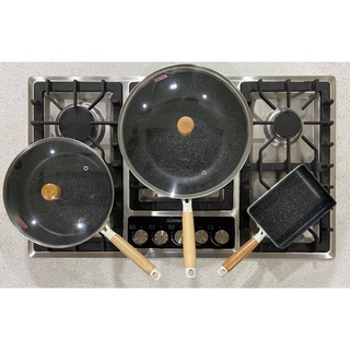 3pcs White Nordic Korean Style Non-stick Cookware Set/Tamagoyaki/Wok Pan/Fry Pan/Aluminum