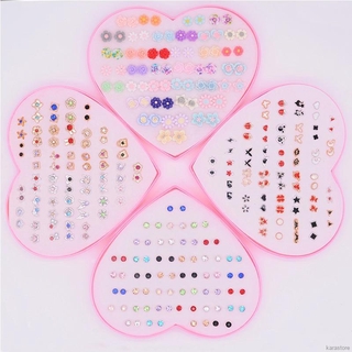 36 Pairs/Box Multi-Color Crystal Cartoon Hypoallergenic Plastic Stud Earrings Set
