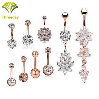 9pcs Zircon Belly Button Rings Stainless Steel Hypoallergenic Navel Piercing Body Jewelry