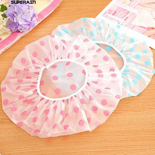 👍SUP🛁 Dots Thickened Waterproof Transparent Shower Cap Bathroom Bathing Hat