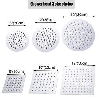 LANGYO 12/10/8 Inch Square&Round Rainfall Shower Head Bathroom Waterfall Stainless Steel Ultra-Thin