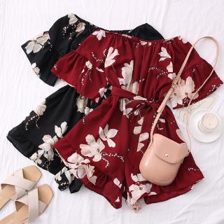summer sexy off shoulder beach romper woman playsuit new fashion women floral print shorts jumpsuits