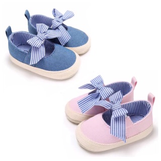 Baby Corp Summer Stripes Denim Ribbon Newborn Girls Shoes