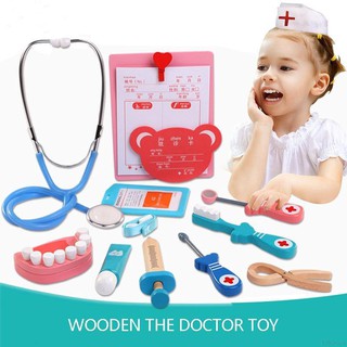 MGSS PH Wooden Doctor Kits Pretend Play Dentist Kit Medical Doctor Set Denture Model toy