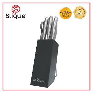 SLIQUE 18/8 Stainless Steel Kitchen Knife Block w/ Scissors [Set of 7]