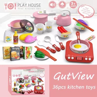 36pcs Children's Plastic Kitchen Cooker Toy Girl Cooking Toy Set Simulation Kitchenware Toys for Kid