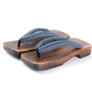 Denim Japanese Wood Slippers Big Cube People Words End Shoes Japanese Men's Sandals Cosplay Wooden S