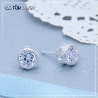 Tom Silver 92.5 Italy Sterling Silver Black and White Circle Stud Stone Earring ESS026