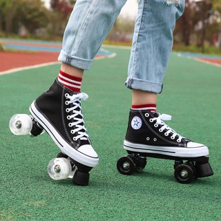 Summer Breathable Canvas Flash Double Row Skates Roller Shoes