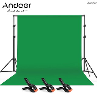 Andoer 2 * 3m/6.6 * 10ft Studio Photography Green Screen Backdrop Background Washable Polyester-Cotton Fabric with 2 * 3m/6.6 * 10ft Backdrop Support Stand Bracket + 3pcs Backdrop Clamps