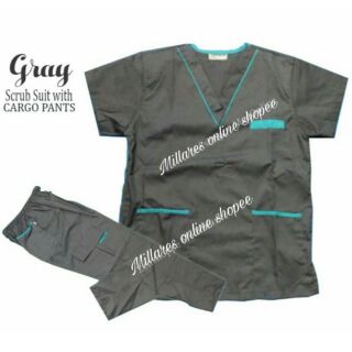 Scrub Suit Set with Cargo Pants (Gray)