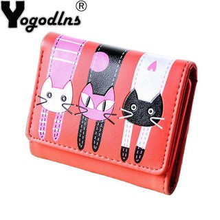 Yogodlns Women Cat Pattern Coin Purse Short Wallet Card Holders Handbag