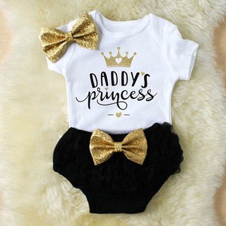 3PCS Cute Newborn Baby Girl Outfits Clothes Tops Romper+Tutu Shorts Pants Set (1)