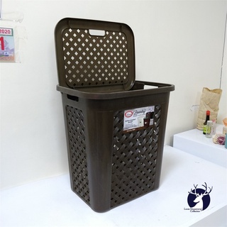 #HIGH-QUALITY RATTAN WEAVED LAUNDRY BASKET / MULTI PURPOSE LAUNDRY BASKET W/ COVER (BROWN & WHITE)