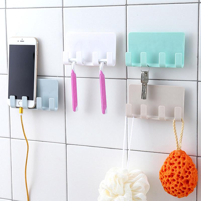 Stick Up Style Wall Cell Phone Bracket Mobile Phone Charging Holder for Wall Traceless 4 Hook Receiving Hanger Bracket