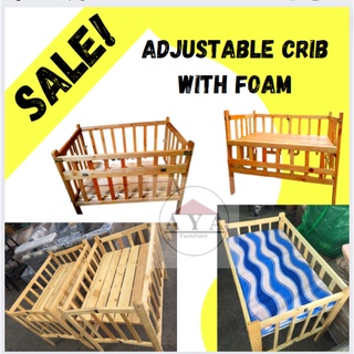 ADJUSTABLE WOODEN BABY CRIB WITH 2 INCHES FOAM