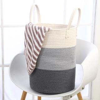2J` Cotton Rope Storage Basket Woven Laundry Hamper Baby Toys Container with Handle QmAN
