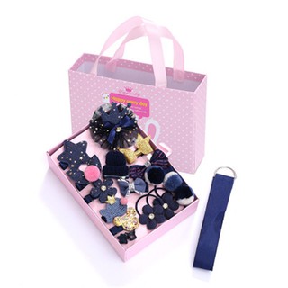 18 Pcs/Box Children Cute Hair Accessories Set Baby Fabric Bow Flower Hairpins Clip with Gift Box (8)