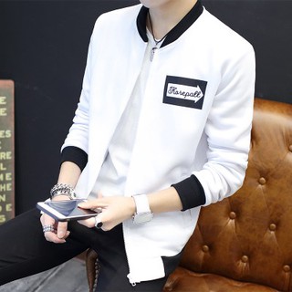 Spring Baseball Korean Cardigan Sweatshirt Teenage Student Boys White Jacket (1)
