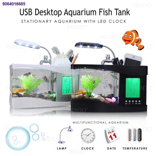 【Ready Stock】☸TYU09.14❂✻☸Mini USB Aquarium Desktop with LCD Display Fish Tank LED Clock Table Lamp