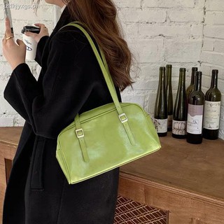 ❉℗┅Early spring green oil wax leather shoulder bag niche underarm bag Korea ins bag 2020 new all-match female bag