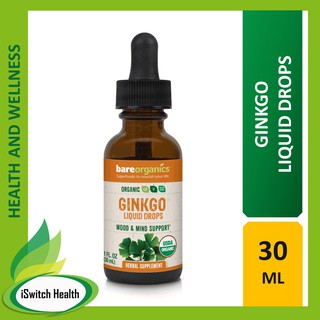 BareOrganics Organic Ginkgo (Mood & Mind) Liquid Herbal Drops - 1 fl oz - 30ml