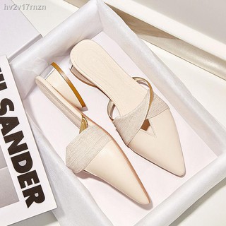 women's sandals✚Pointed toe sandals women 2021 new summer thick heel women s shoes Baotou slippers