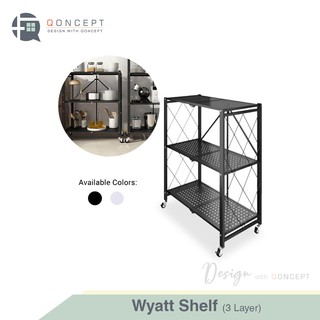 Qoncept Furniture Wyatt 3 Layer Folding Shelf / Collapsible Rack - Foldable Kitchen Shelves
