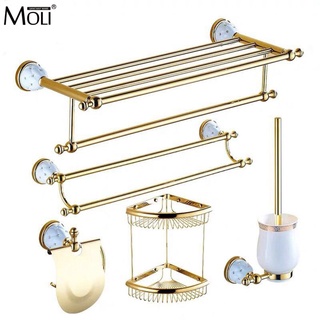 Luxury Golden Bathroom Accessories With Diamond Gold Finish Toilet Paper Holder Towel Bar Shelf Brus