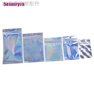 ✐[Honouryou] 10Pcs Iridescent Zip Lock Pouches Cosmetic Plastic Laser Holographic Zipper Bags