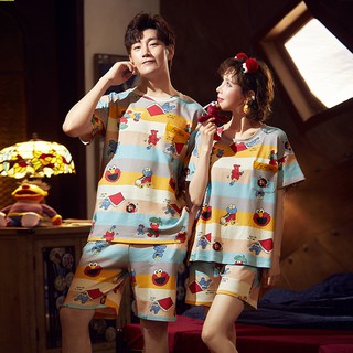 100% Cotton Short sleeved shorts suit home service Sleepwear Couple men's pajamas women's pajamas Winnie the Pooh
