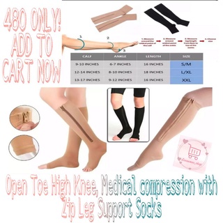 buy 2 for 480! open toe high knee, Medical compression with zip leg support socks