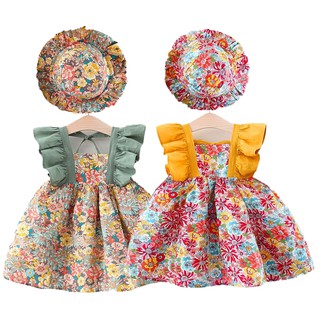 (6M - 4Y) Baby Steps Dress for Kids Girls Dress with Hat Korean Fashion for Kids Baby Clothes